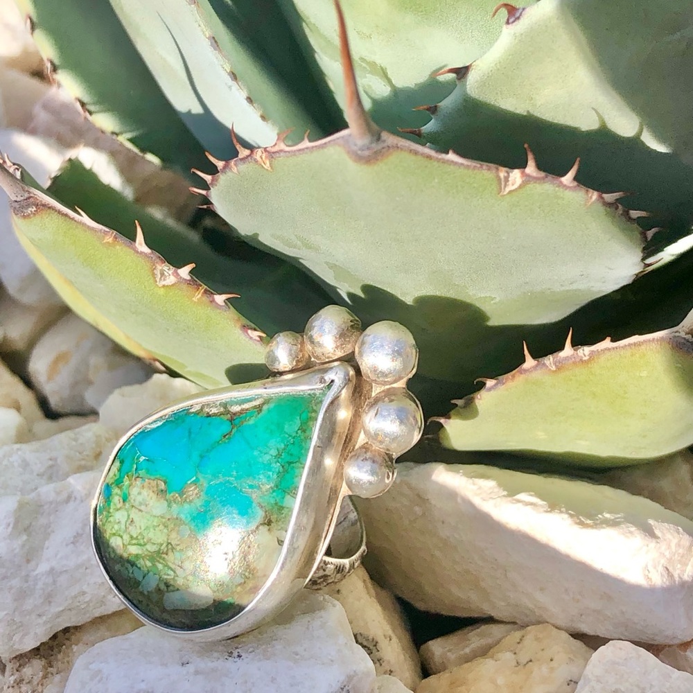 Inlaid Turquoise Handcrafted Southwestern Sterling Silver Ring - Picture 11 of 14